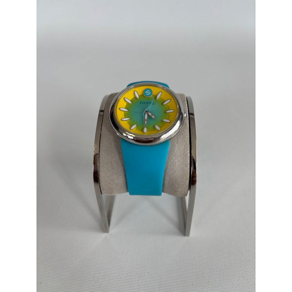 Philip Stein Fruitz Turquoise Yellow Sunburst Dial Silicone Strap Watch F36S-T-B